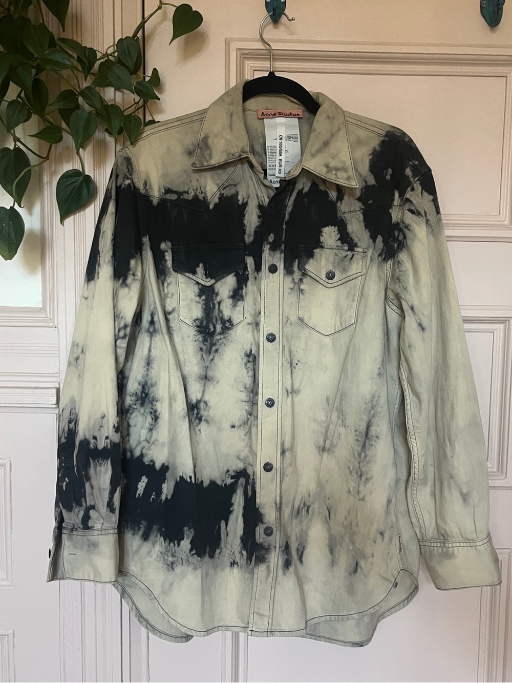Acne Studios Tie-Dye Button-Up Shirt Jacket - Black & Tan oversize fit xs/s
